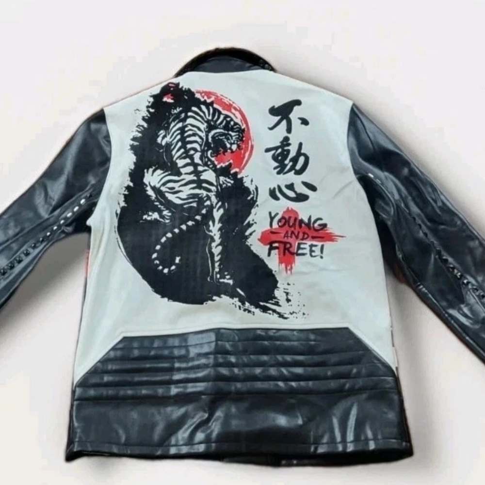 Eternity BC/AD Medium Black Leather Jacket Biker Style Young And Free Design